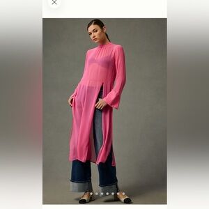 Anthropologie tunic dress Elegant Pink Sheer Women's Top